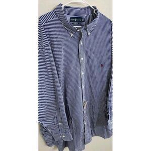 Ralph Lauren Mens Button Down Shirt 21 34/35 Big & Tall Striped Logo Long Sleeve